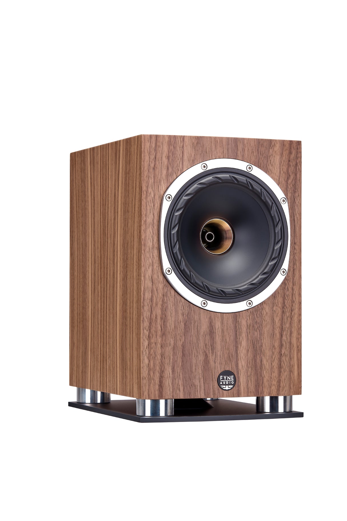 Fyne Audio F500SP in Natural Walnut with grille removed