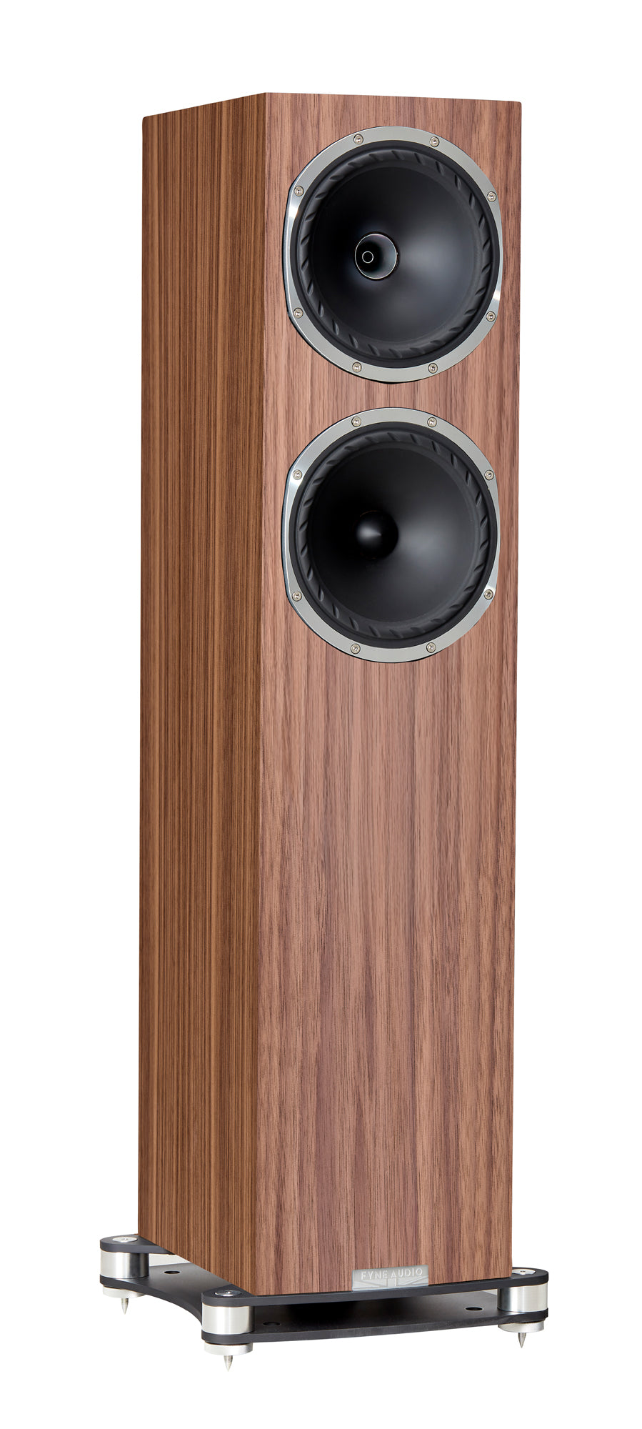 Fyne Audio F502SP in Natural Walnut with grille removed