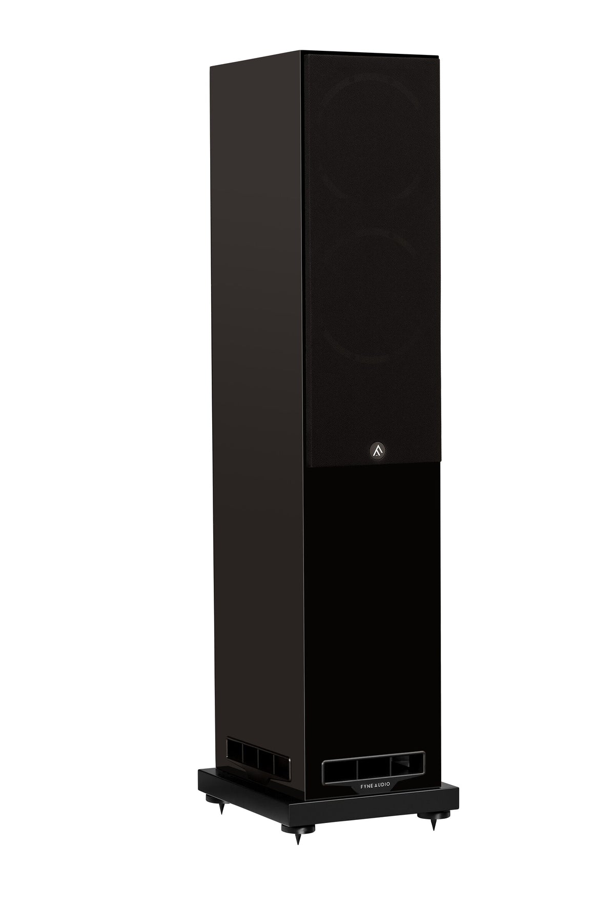 Fyne Audio F501S floorstanding speaker in Piano Gloss Black with grille on