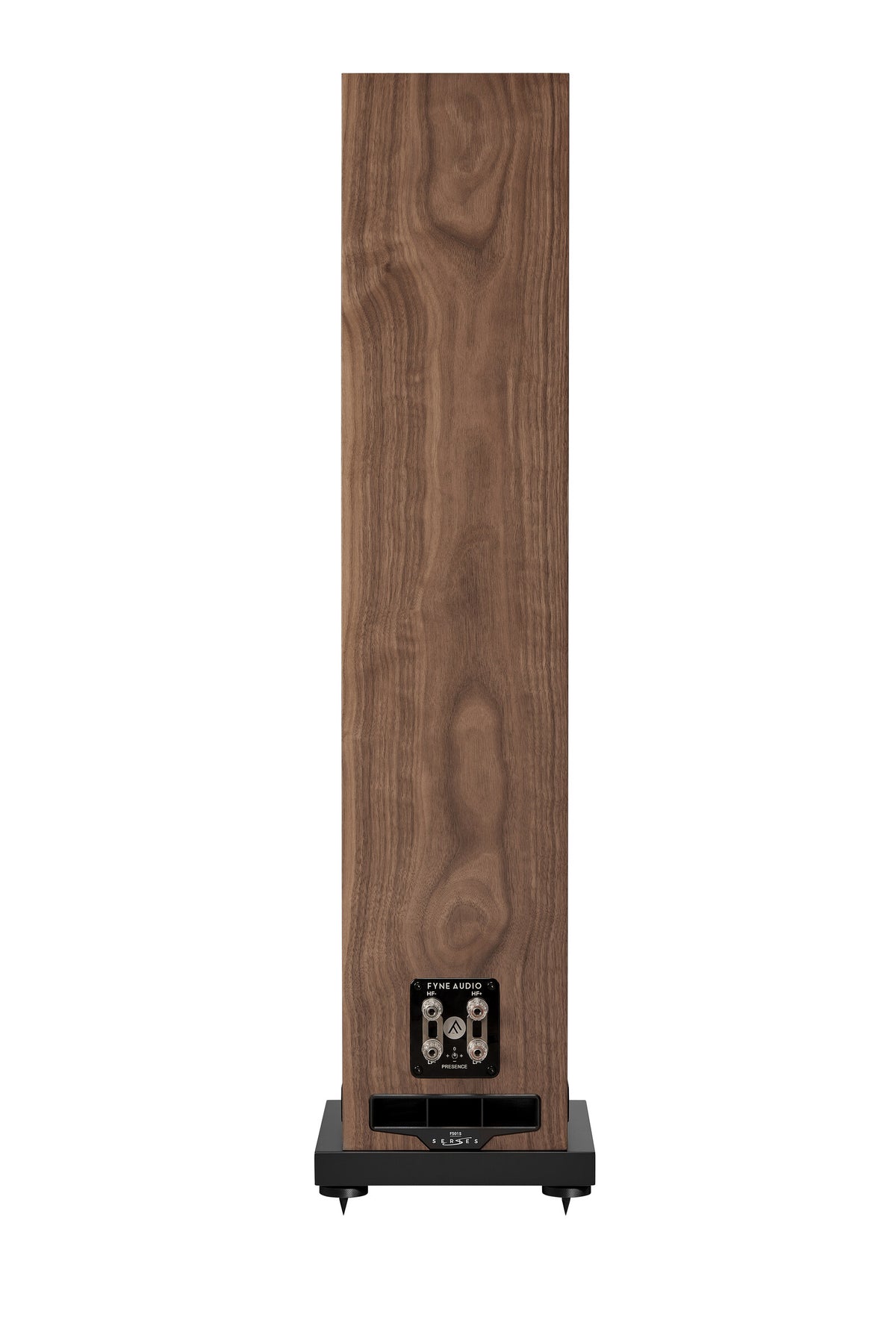 Rear view of Fyne Audio F501S floorstanding speaker in Natural Walnut