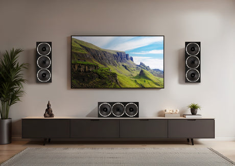 Fyne Audio F500S LCR speakers used as left, center and right channels in a home theater