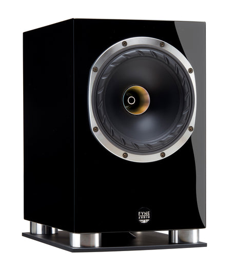 Fyne Audio F500SP in Piano Gloss Black with grille removed