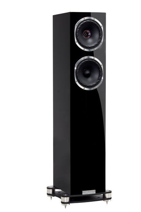 Fyne Audio F501SP in Piano Gloss Black with grille removed