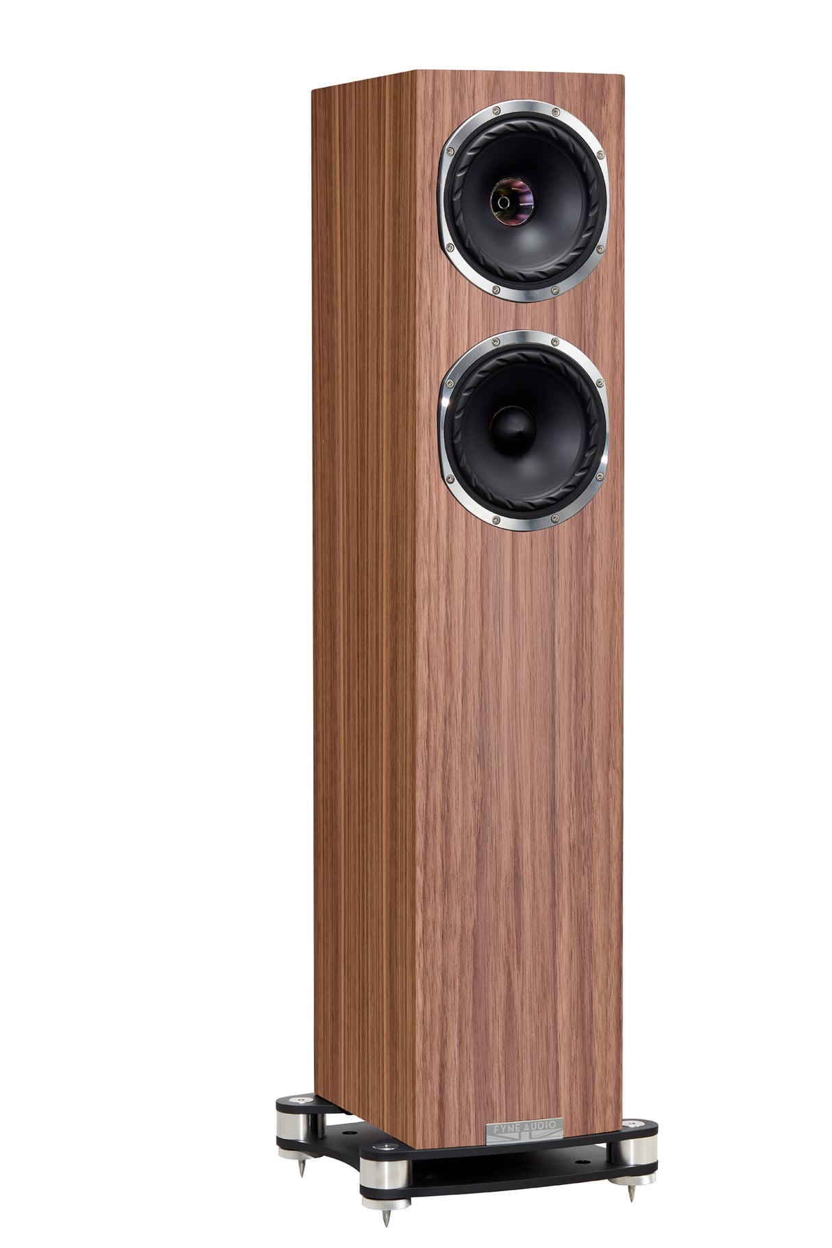Fyne Audio F501SP in Natural Walnut with grille removed