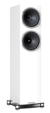 Fyne Audio F502SP in Piano Gloss White with grille removed