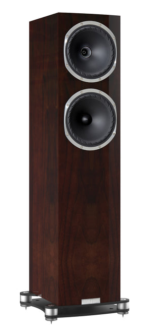 Fyne Audio F502SP in Piano Gloss Walnut with grille removed