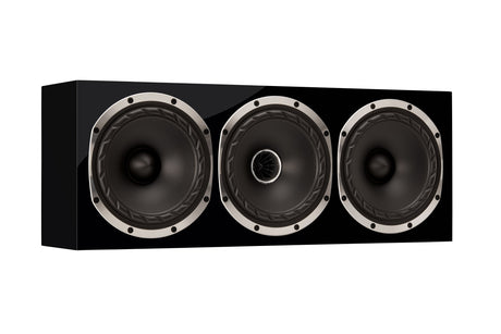 Fyne Audio F500S LCR speaker in Piano Gloss Black with grille removed