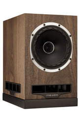 Fyne Audio F500S bookshelf speaker in Natural Walnut with grille removed
