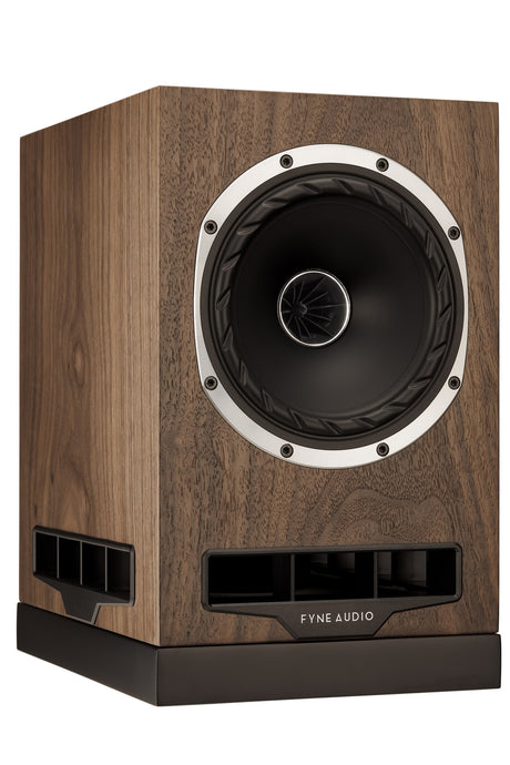 Fyne Audio F500S bookshelf speaker in Natural Walnut with grille removed