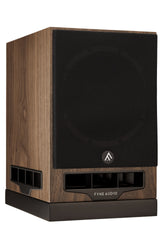 Fyne Audio F500S bookshelf speaker in Natural Walnut with grille on