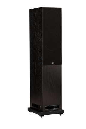 Fyne Audio F501S floorstanding speaker in Black Oak with grille on