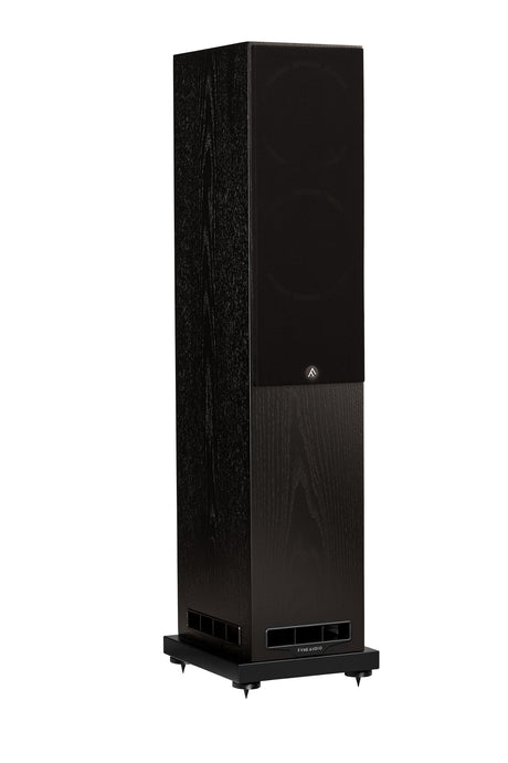 Fyne Audio F501S floorstanding speaker in Black Oak with grille on