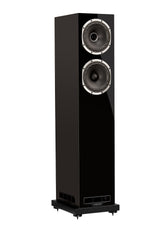 Fyne Audio F501S floorstanding speaker in Piano Gloss Black with grille removed