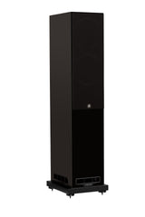 Fyne Audio F501S floorstanding speaker in Piano Gloss Black with grille on