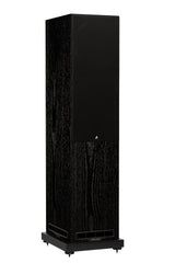 Fyne Audio F502S floorstanding speaker in Black Oak with grille on