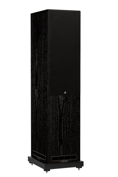 Fyne Audio F502S floorstanding speaker in Black Oak with grille on