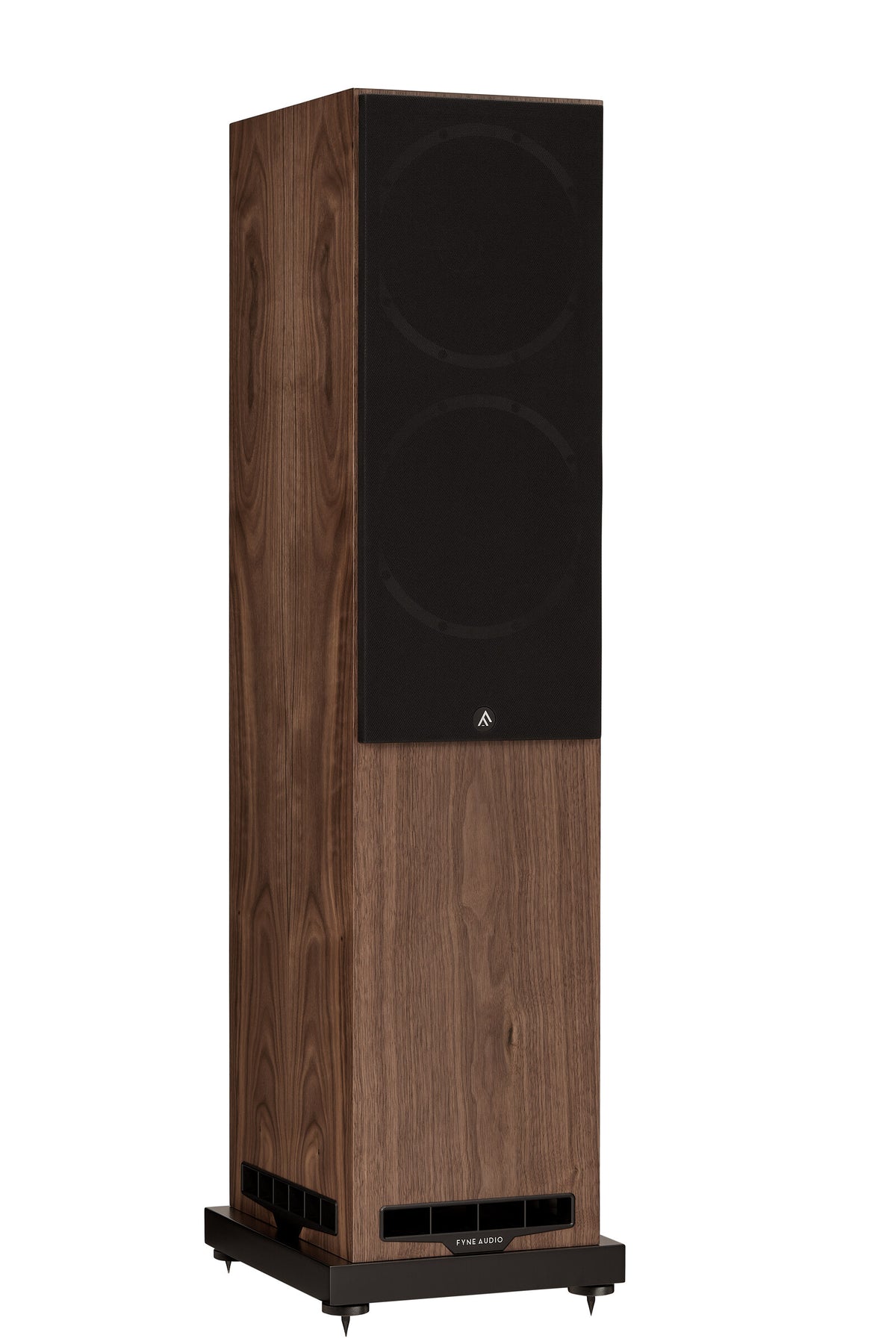 Fyne Audio F502S floorstanding speaker in Natural Walnut with grille on