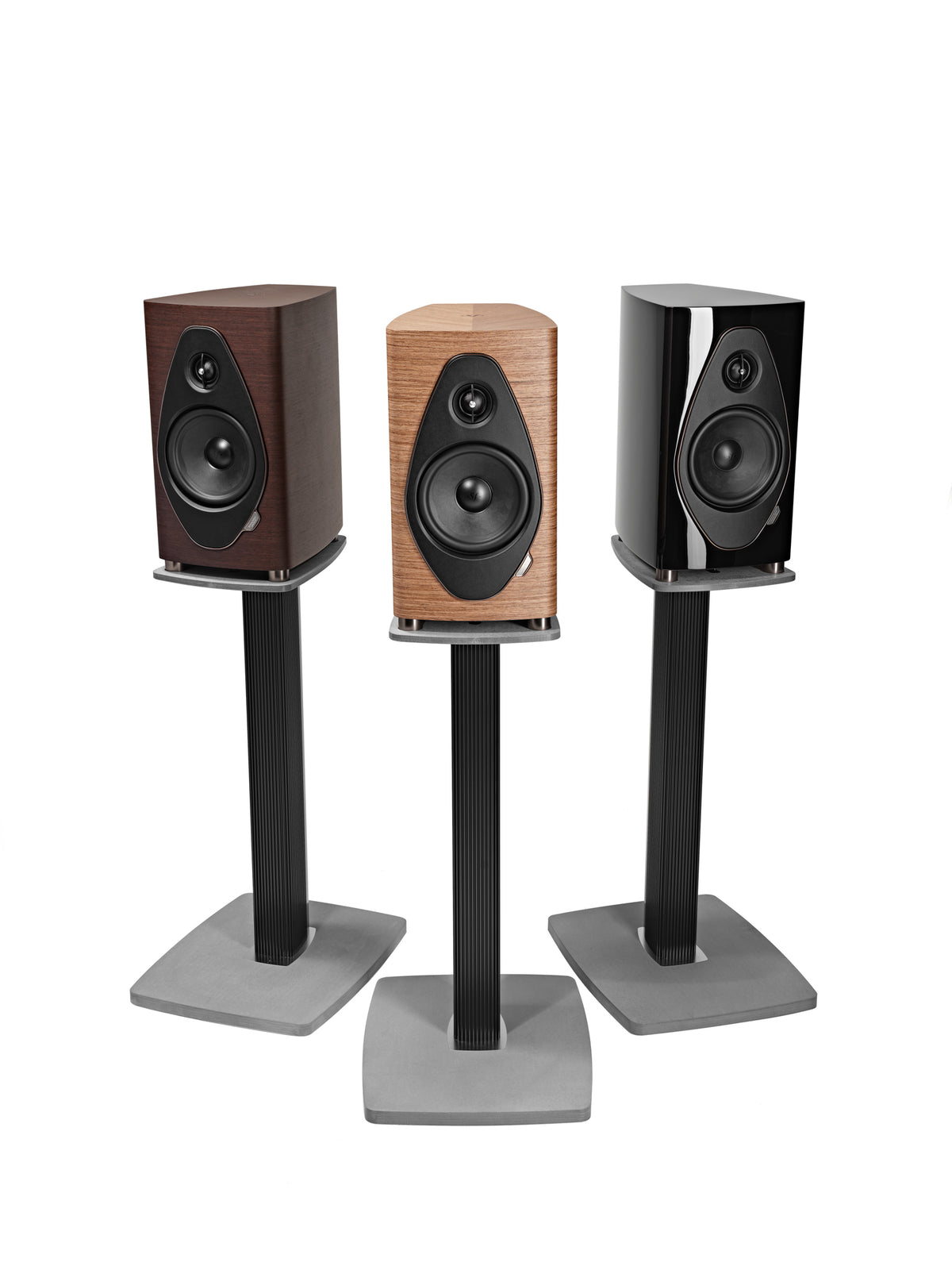 Sonus faber Sonetto II G2 speakers in Wenge, Walnut and Black on optional Sonetto G2 stands