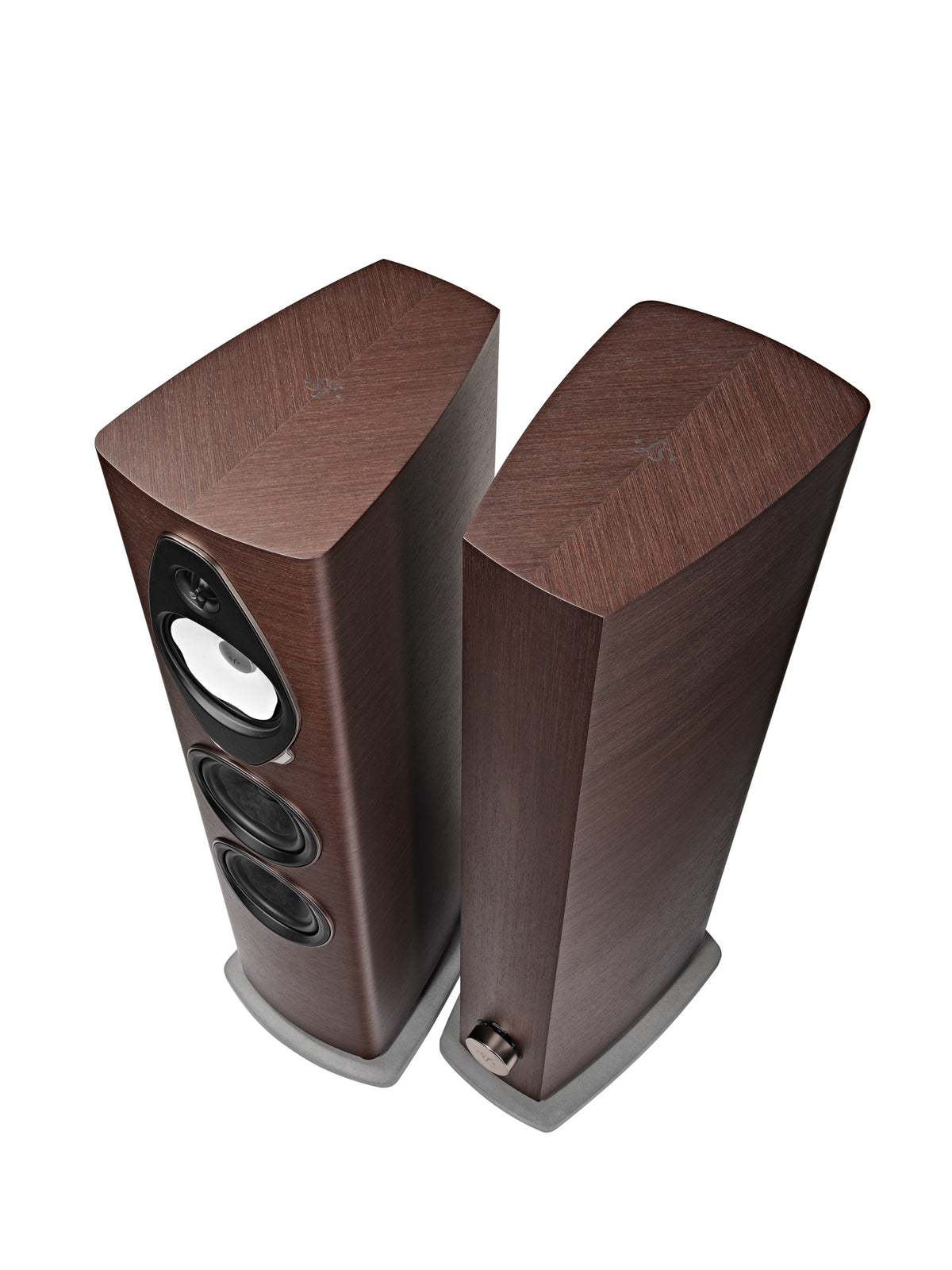 Sonus faber Sonetto V G2 Wenge top-down pair and cabinet detail